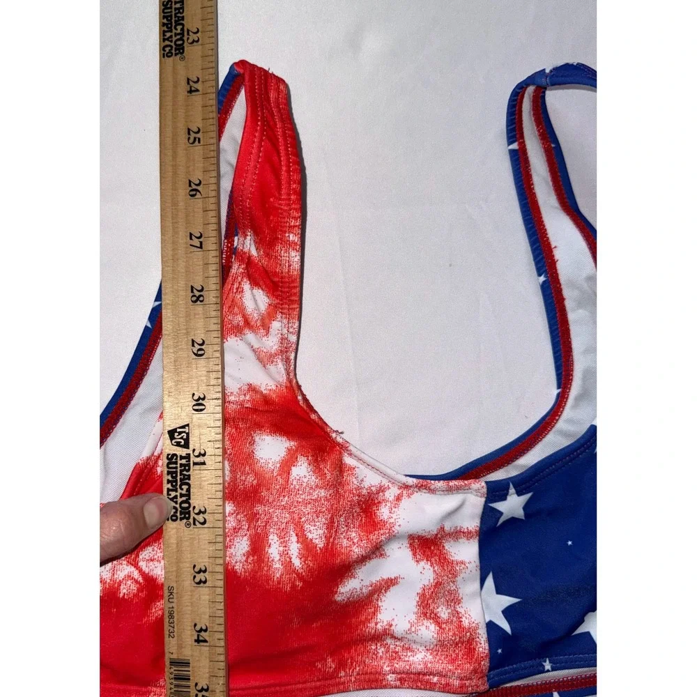 SHEIN Bikini Set Women XL Red White Blue Stars Tie Dye Patriotic Swimsuit NEW